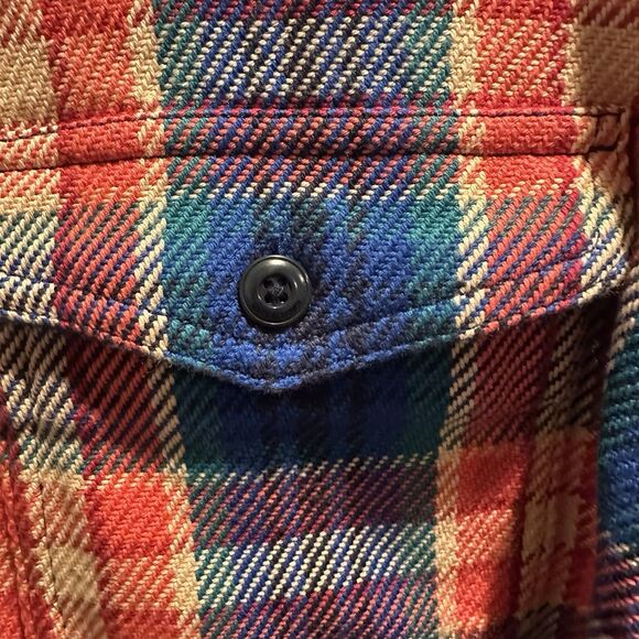 Outerknown Blanket Shirt Womens M/L Red Blue Plaid Flannel Button Up Surf Casual - Picture 5 of 6
